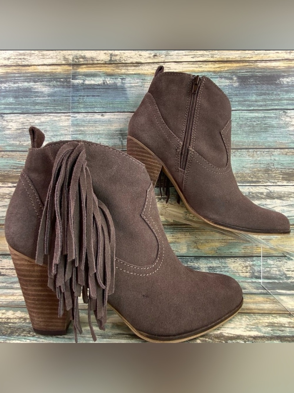 Steve Madden Ohio Womens Ankle Boot Size 8M Brown Suede Fringe Zip Western
